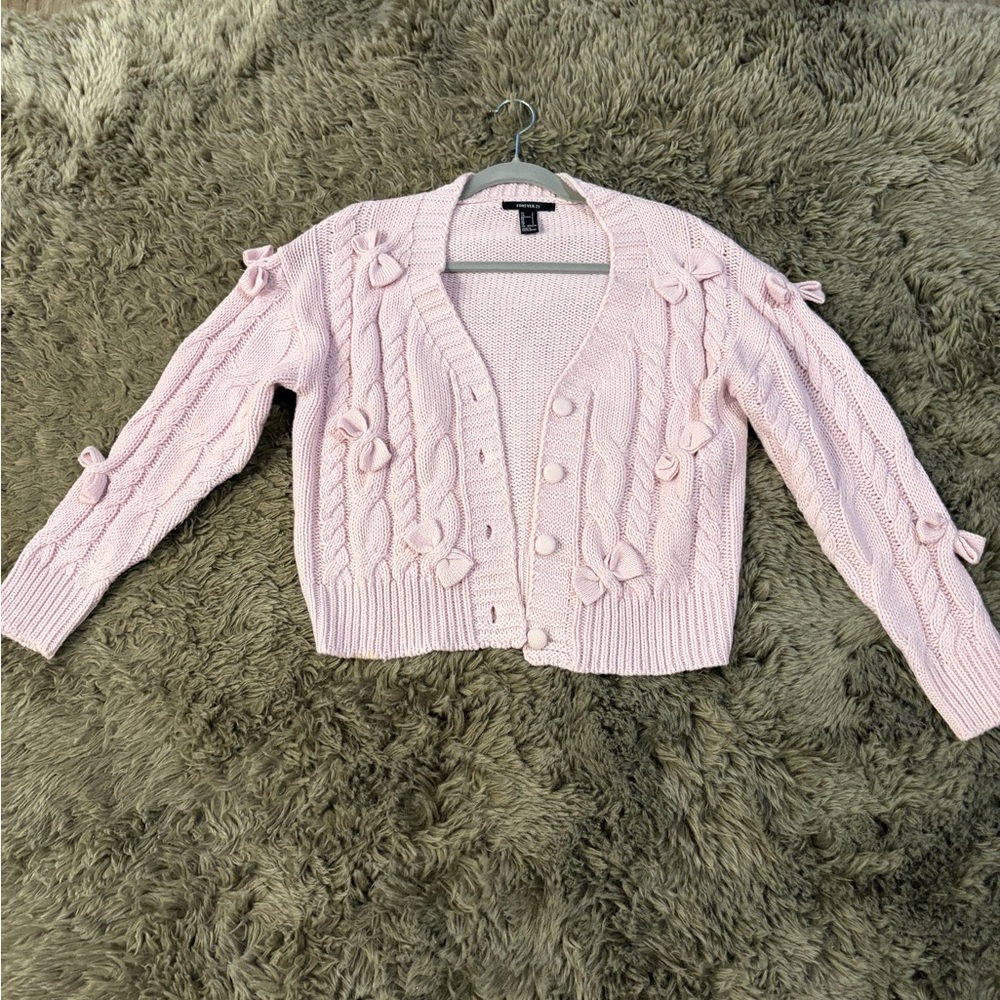 Forever 21 Bow Detail Cropped Cardigan in Pink